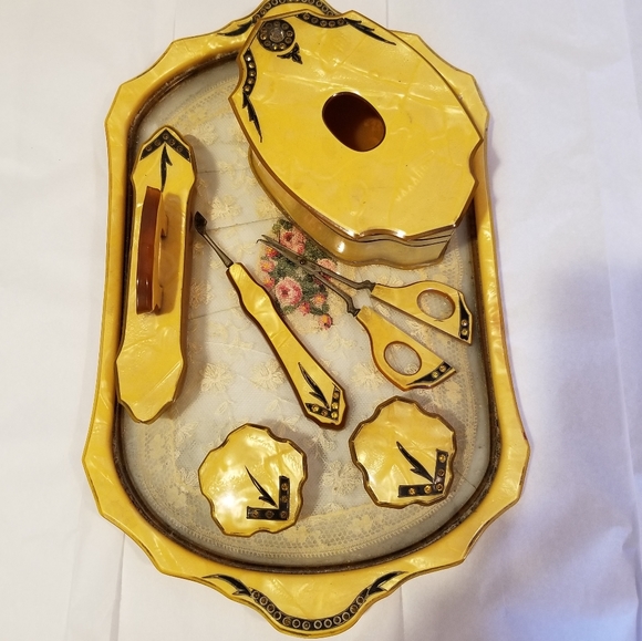 14 pc. Art Nouveau Bakelite & Celluloid Vanity Set - Picture 8 of 8